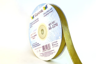 Лента атласная 12 мм двухстор. с металл. нитью "Gamma" №121горчичный/серебро